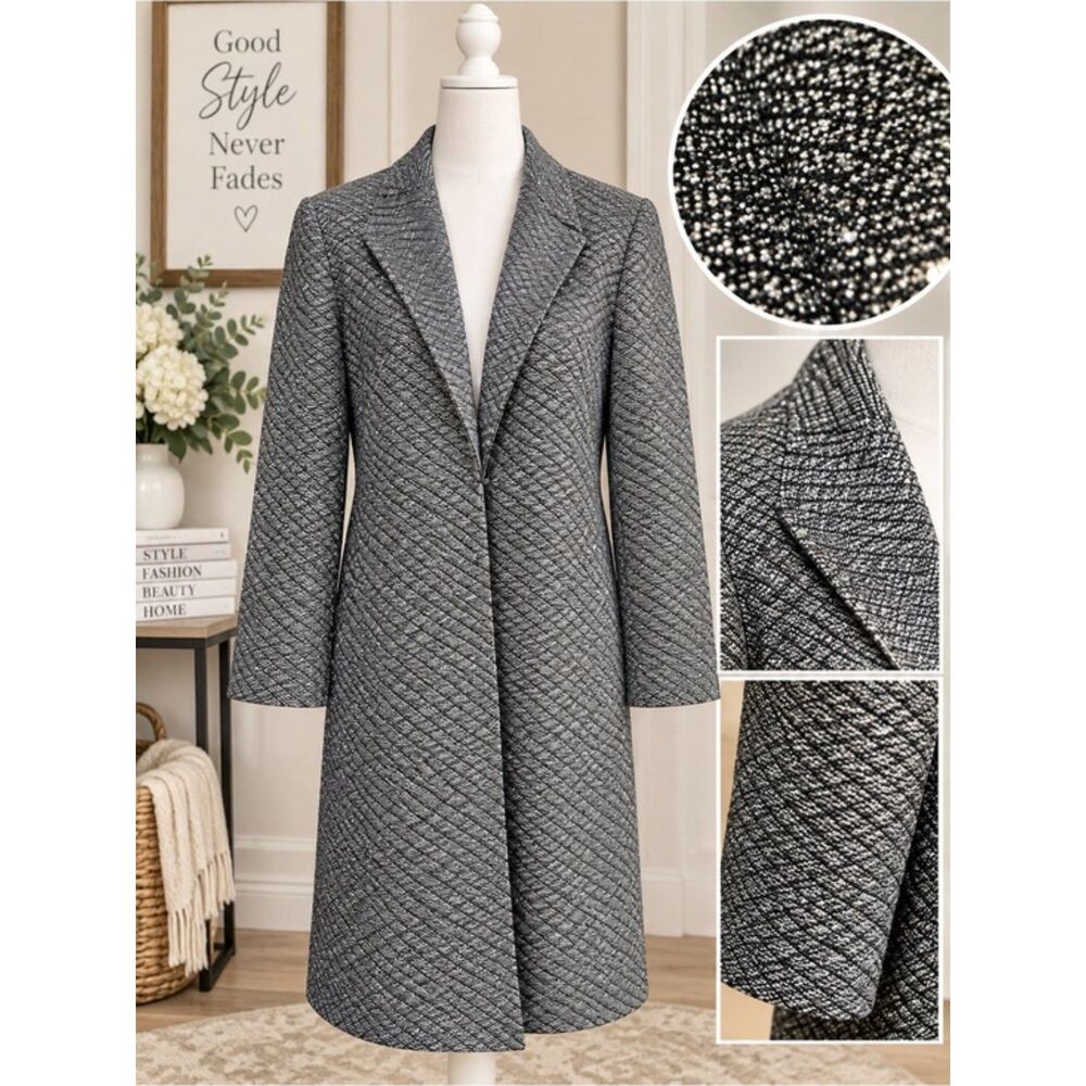 Kasper Gray Silver Quilted Long Coat